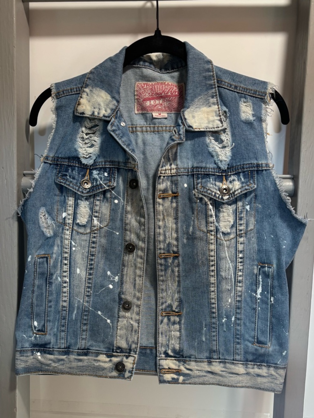 Brooklyn Cloth M distressed, denim vest, motorcycle, punk, western, Y2K, grunge